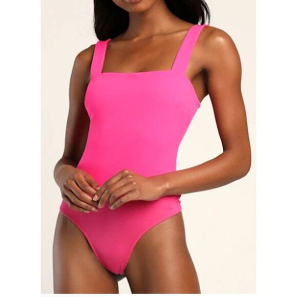 Lulu's Tops - LULU'S SZ S Symbolize Hot Pink  square neck Sleeveless Bodysuit NEW 0B10